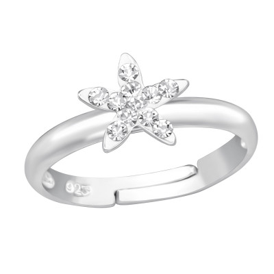 Children's Silver Star Adjustable Ring with Crystal (Adjustable Size 2.5-3.5)