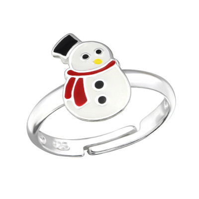 Children's Silver Snowman Adjustable Ring with Epoxy