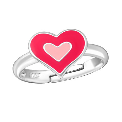 Children's Silver Heart Adjustable Ring with Epoxy