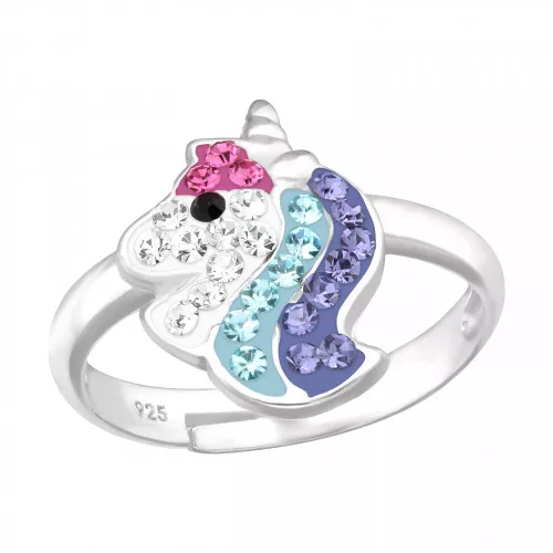 Children S Silver Unicorn Adjustable Ring With Crystal Adjustable Size 2 5 3 5