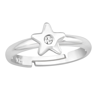 Children's Silver Star Adjustable Ring with Crystal
