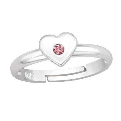 Children's Silver Heart Adjustable Ring with Crystal