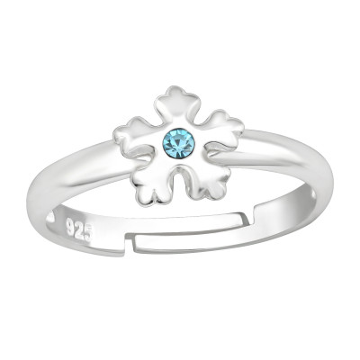 Children's Silver Snowflake Adjustable Ring with Crystal