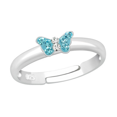 Children's Silver Small Butterfly Adjustable Ring with Crystal