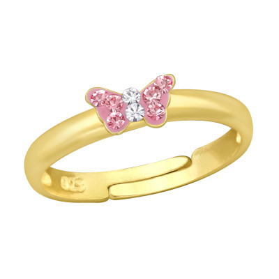 Children's Silver Small Butterfly Adjustable Ring with Crystal