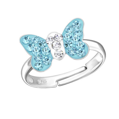 Children's Silver Butterfly Adjustable Ring with Crystal