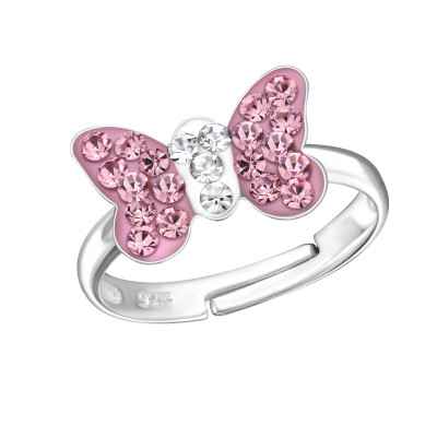 Children's Silver Butterfly Adjustable Ring with Crystal