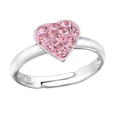 Children's Silver Heart Adjustable Ring with Crystal