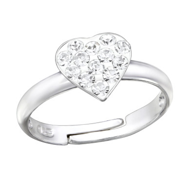 Children's Silver Heart Adjustable Ring with Crystal (Adjustable Size 2.5-3.5)