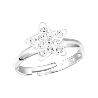 Children's Silver Star Adjustable Ring with Crystal