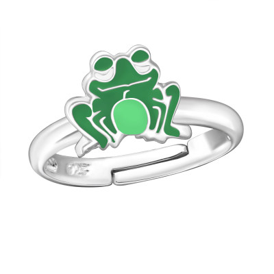 Children's Silver Frog Adjustable Ring with Epoxy