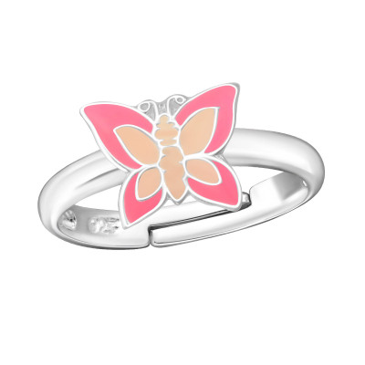 Children's Silver Butterfly Adjustable Ring with Epoxy