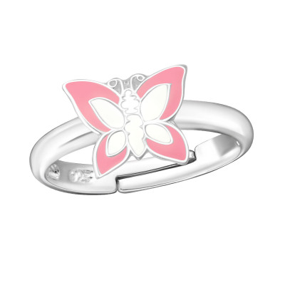 Butterfly Children's Sterling Silver Adjustable Ring with Epoxy