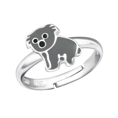 Children's Silver Koala Bear Adjustable Ring with Epoxy