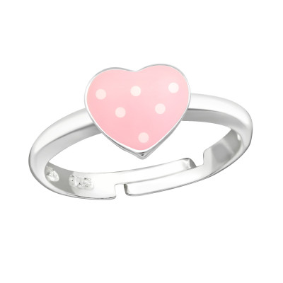 Children's Silver Heart Adjustable Ring with Epoxy