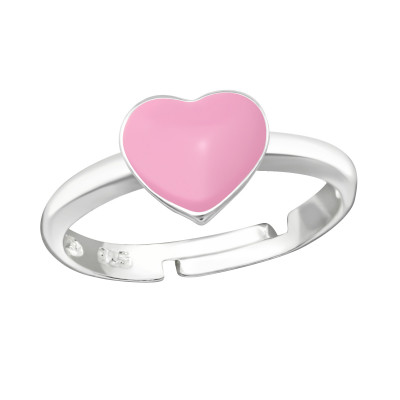 Children's Silver Heart Adjustable Ring with Epoxy