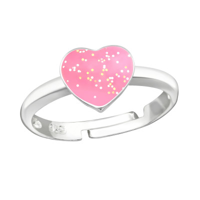 Children's Silver Heart Adjustable Ring with Epoxy