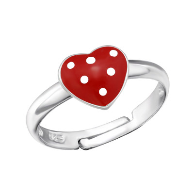 Children's Silver Heart Adjustable Ring with Epoxy