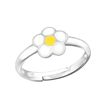 Children's Silver Flower Adjustable Ring with Epoxy