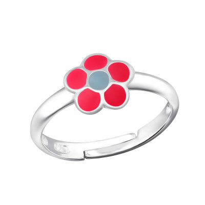 Flower Children's Sterling Silver Adjustable Ring with Epoxy