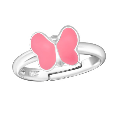 Children's Silver Butterfly Adjustable Ring with Epoxy