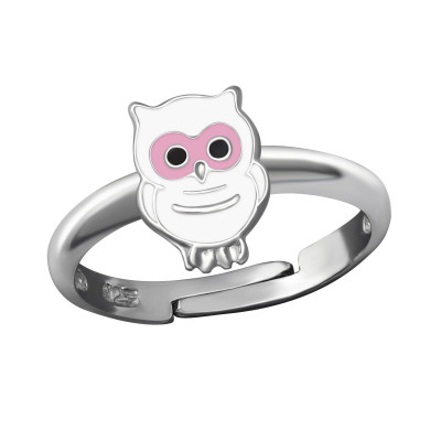 Owl Children's Sterling Silver Adjustable Ring with Epoxy