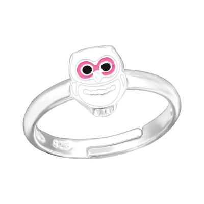Owl Children's Sterling Silver Adjustable Ring with Epoxy