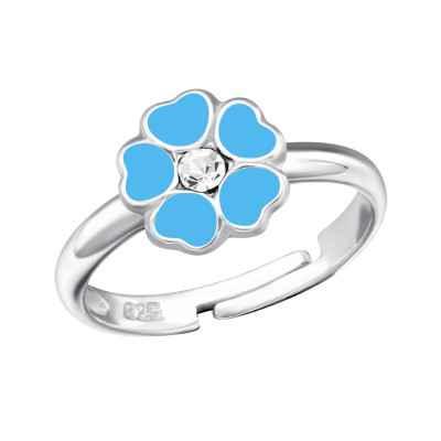 Children's Silver Flower Adjustable Ring with Crystal and Epoxy