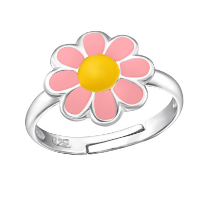 Children's Silver Flower Adjustable Ring with Epoxy