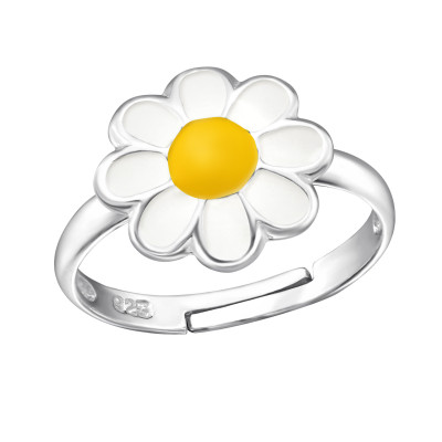 Children's Silver Flower Adjustable Ring with Epoxy