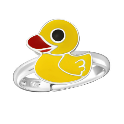 Children's Silver Duck Adjustable Ring with Epoxy