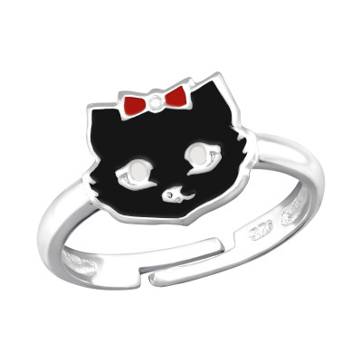 Cat Children's Sterling Silver Adjustable Ring with Epoxy