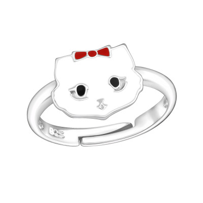 Children's Silver Cat Adjustable Ring with Epoxy