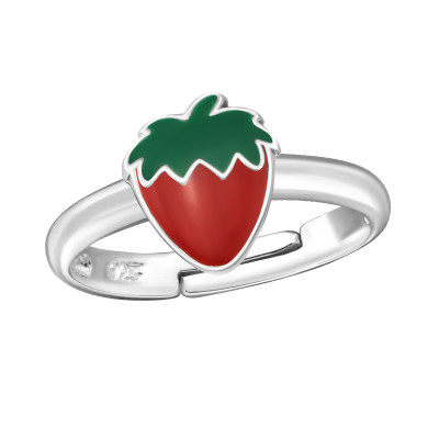 Red Strawberry Children's Sterling Silver Adjustable Ring with Epoxy