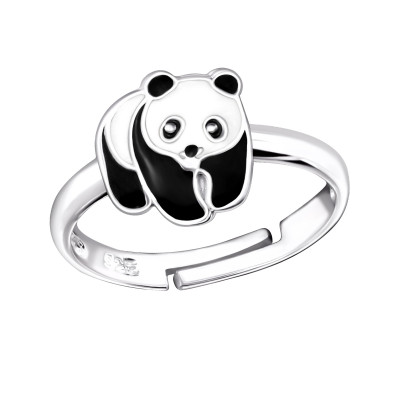 Children's Silver Panda Adjustable Ring with Epoxy