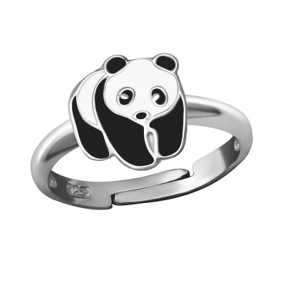 Children's Silver Panda Adjustable Ring with Epoxy