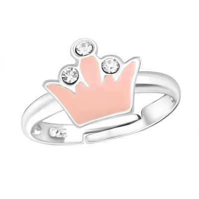 Children's Silver Crown Adjustable Ring with Crystal and Epoxy