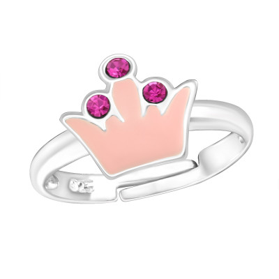 Children's Silver Crown Adjustable Ring with Crystal and Epoxy