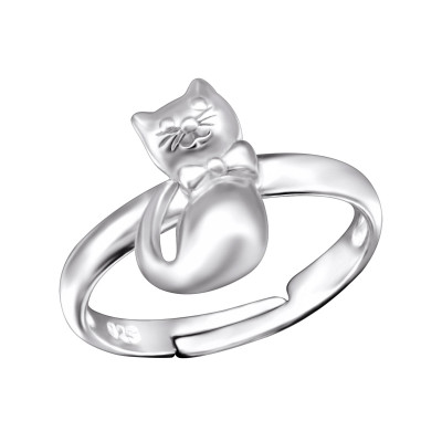 Children's Silver Cat Adjustable Ring