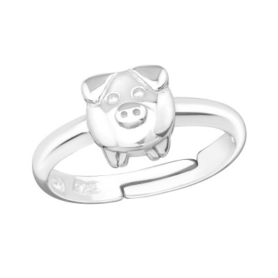 Children's Silver Pig Adjustable Ring