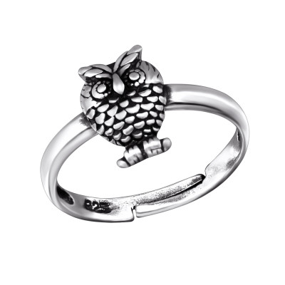 Owl Children's Sterling Silver Adjustable Ring