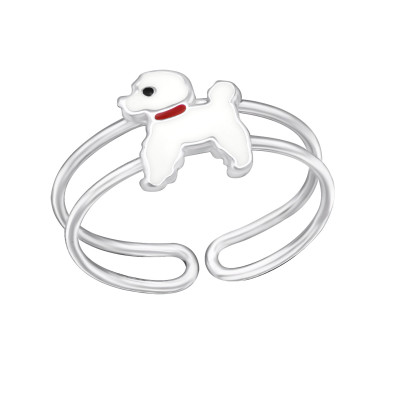 Children's Silver Dog Adjustable Ring with Epoxy