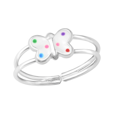 Children's Silver Butterfly Adjustable Ring with Epoxy