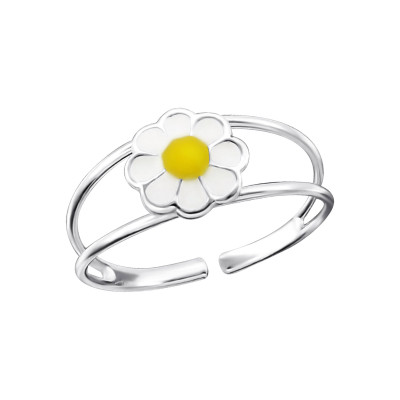Children's Silver Flower Adjustable Ring with Epoxy