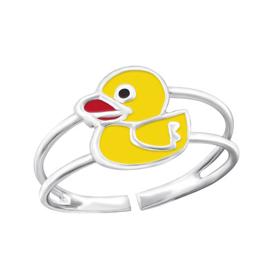 Children's Silver Duck Adjustable Ring with Epoxy