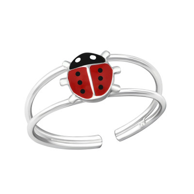 Children's Silver Ladybug Adjustable Ring with Epoxy