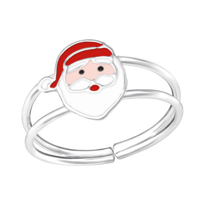 Children's Silver Santa Adjustable Ring with Epoxy