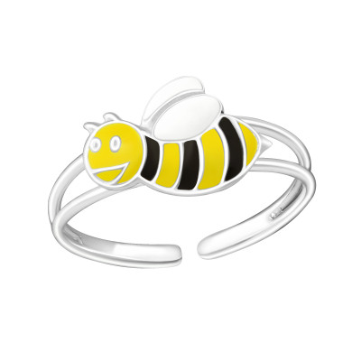 Children's Silver Bee Adjustable Ring with Epoxy