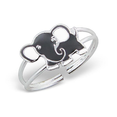 Elephant Children's Sterling Silver Adjustable Ring with Epoxy