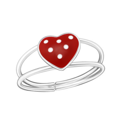 Children's Silver Heart Adjustable Ring with Epoxy